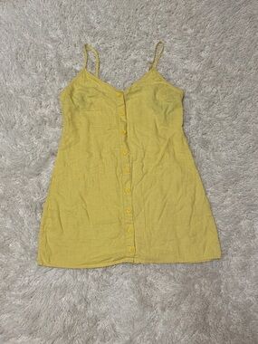 Women’s size large Forever21 Yellow Button-Front Linen mini Sun Dress
